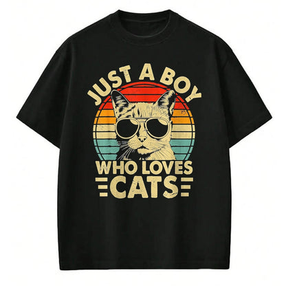 Cat Love Shirt, Funny Cat Lover Gift UnisexT-Shirt/Hoodie/Sweatshirt HLT00 - Vintage Just A Boy Who Loves Cats Boy Kitten Cat Lover Boys T-Shirt, Youth, Heather Blue, Small