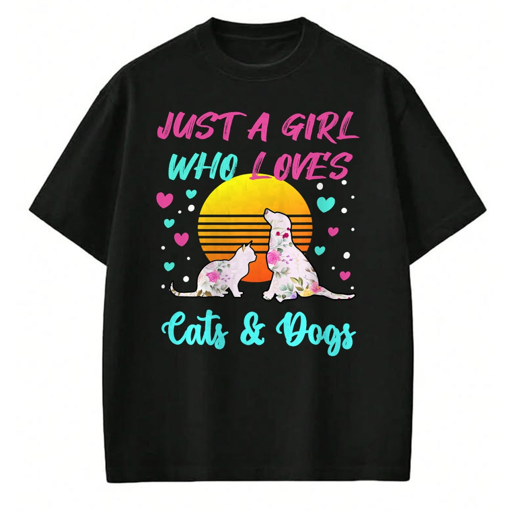 Cat Love Shirt, Funny Cat Lover Gift UnisexT-Shirt/Hoodie/Sweatshirt HLT00 - Just a Girl who Loves Cats and Dogs T-Shirt for Women T-Shirt (2)