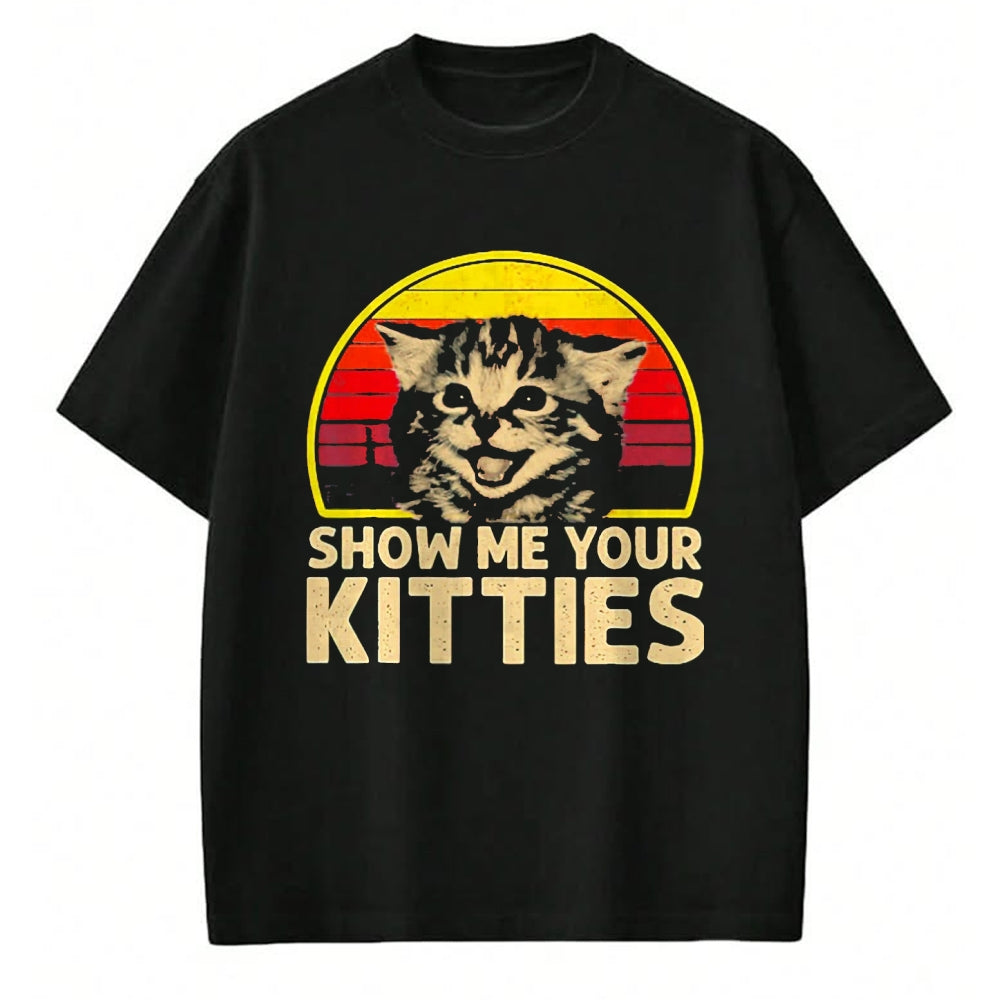 Cat Love Shirt, Funny Cat Lover Gift UnisexT-Shirt/Hoodie/Sweatshirt HLT00 - Show me Your Kitties Cat Lover Retro Vintage Sunset T-Shirt, Men, Black, 3X-Large