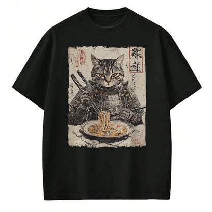 Cat Love Shirt, Funny Cat Lover Gift UnisexT-Shirt/Hoodie/Sweatshirt HLT00 - Samurai Cat Loves Ramen Funny Anime Japanese Artwork Samurai T-Shirt, Men, Black, X-Large