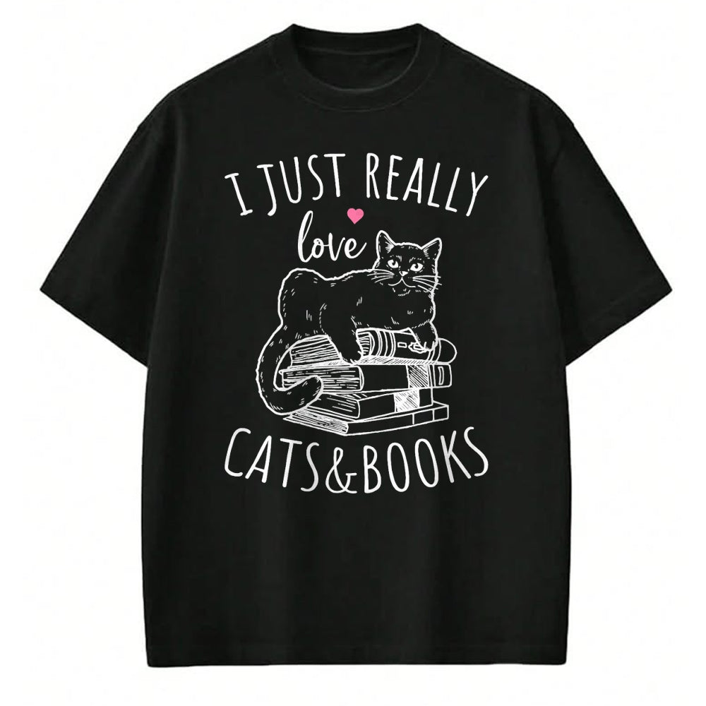 Cat Love Shirt, Funny Cat Lover Gift UnisexT-Shirt/Hoodie/Sweatshirt HLT00 - I Just Really Love Reading Books And Cats Funny Cat And book T-Shirt (1)