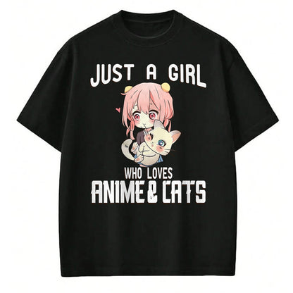 Cat Love Shirt, Funny Cat Lover Gift UnisexT-Shirt/Hoodie/Sweatshirt HLT00 - Just a Girl who Loves Anime and Cats Lover for Teen T-Shirt