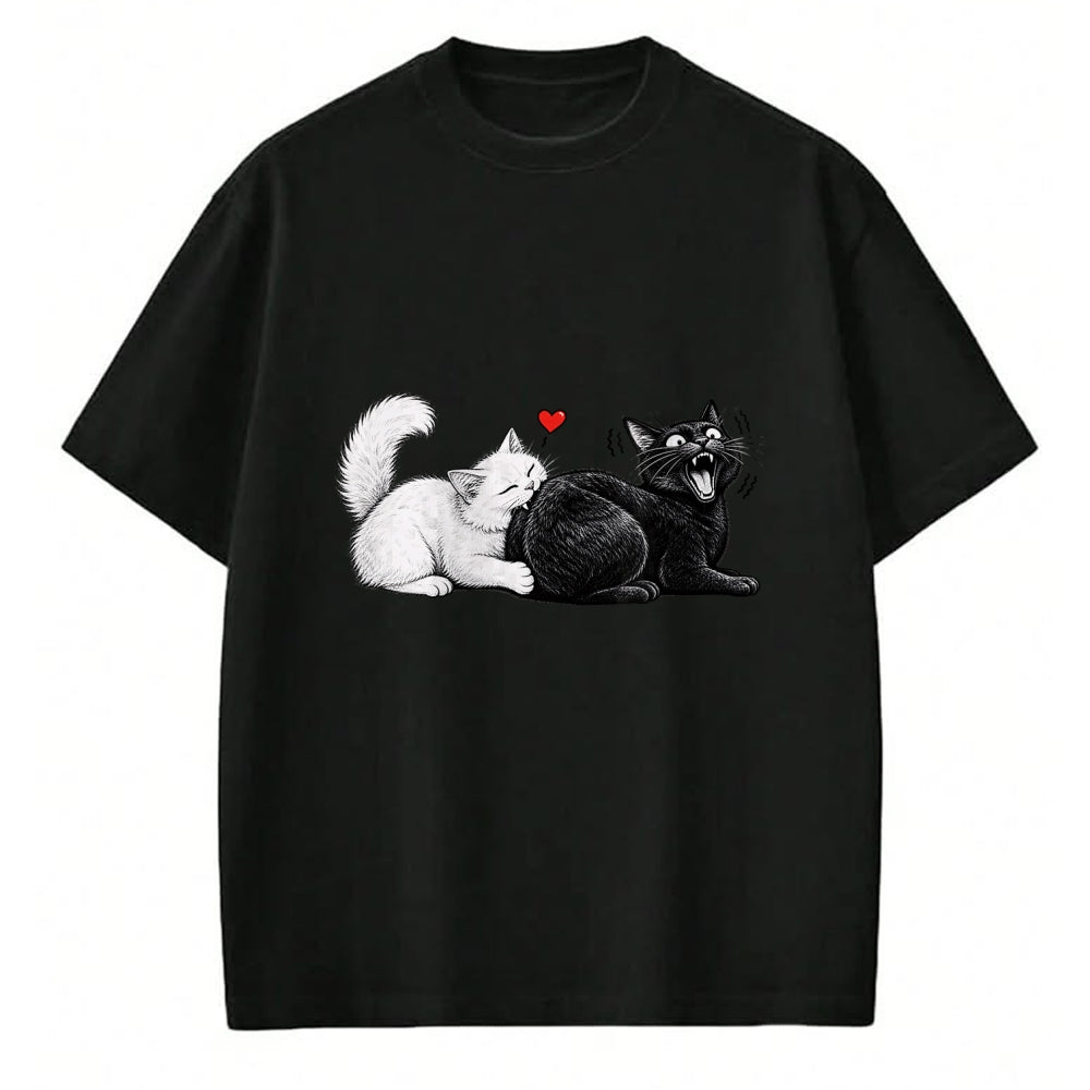 Cat Love Shirt, Funny Cat Lover Gift UnisexT-Shirt/Hoodie/Sweatshirt HLT00 - Funny Cat Couple Black White Cats Love Cat Biting Cat Butt T-Shirt (1)
