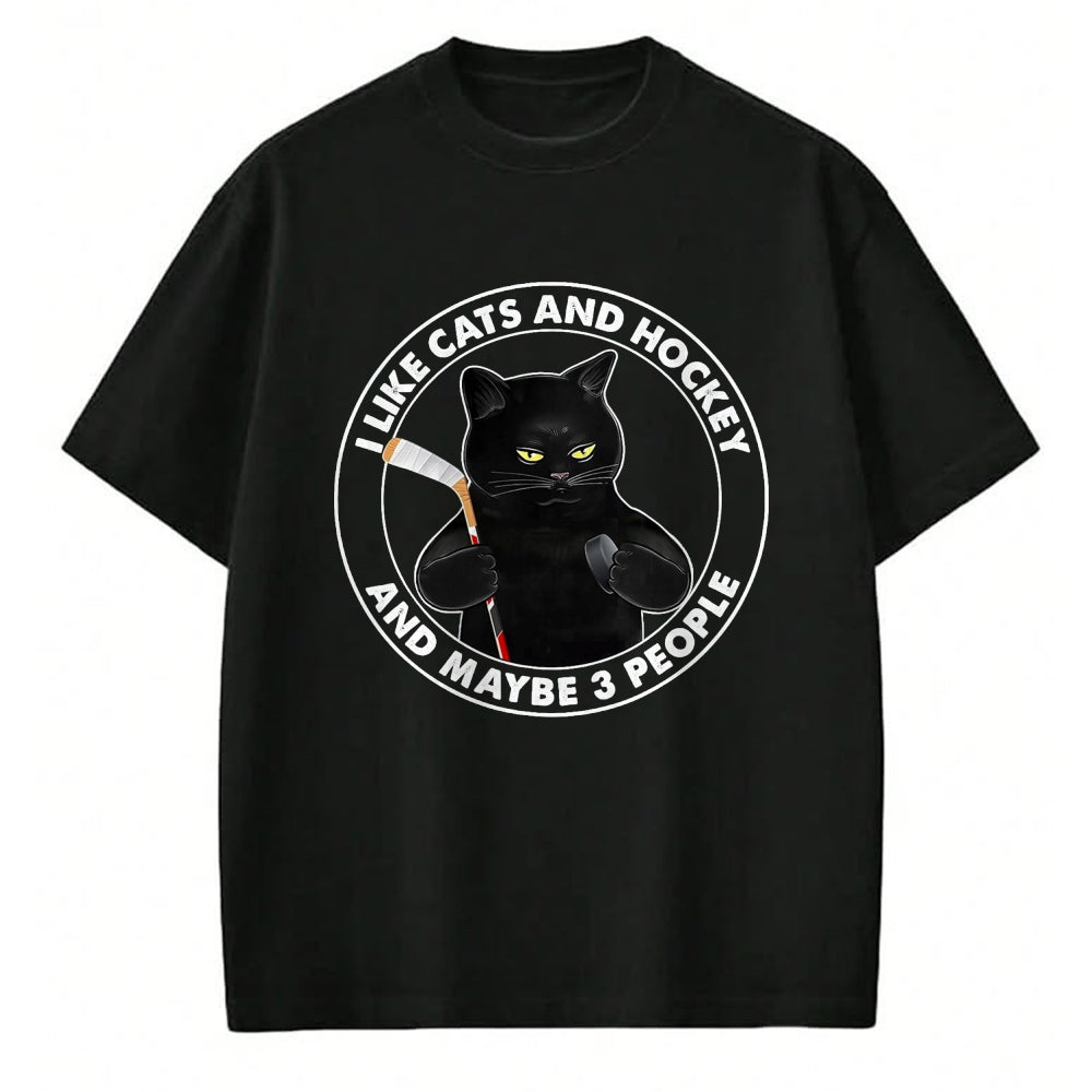 Cat Love Shirt, Funny Cat Lover Gift UnisexT-Shirt/Hoodie/Sweatshirt HLT00 - I Like Cats and Hockey and Maybe 3 People Funny Black Cats T-Shirt, Men, Black, 3X-Large