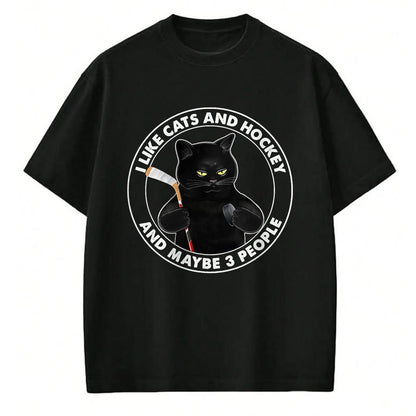 Cat Love Shirt, Funny Cat Lover Gift UnisexT-Shirt/Hoodie/Sweatshirt HLT00 - I Like Cats and Hockey and Maybe 3 People Funny Black Cats T-Shirt, Men, Black, 3X-Large