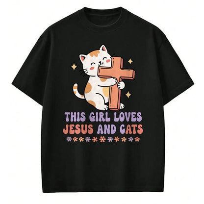 Cat Love Shirt, Funny Cat Lover Gift UnisexT-Shirt/Hoodie/Sweatshirt HLT00 - Christian This Girl Loves Jesus and Cats Cat Hugging Cross T-Shirt (1)