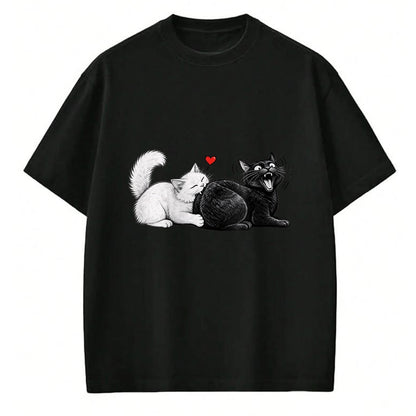 Cat Love Shirt, Funny Cat Lover Gift UnisexT-Shirt/Hoodie/Sweatshirt HLT00 - Women_s Funny Cat Couple Black White Cats Love Cat Biting Cat Butt V-Neck T-Shirt (1)