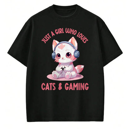Cat Love Shirt, Funny Cat Lover Gift UnisexT-Shirt/Hoodie/Sweatshirt HLT00 - Just a Girl Who Loves Cats and Gaming Cute Kawaii Kitten T-Shirt