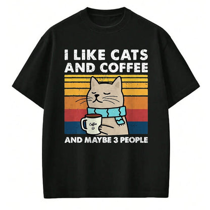 Cat Love Shirt, Funny Cat Lover Gift UnisexT-Shirt/Hoodie/Sweatshirt HLT00 - Funny Cats, I Like Cats and Coffee and Maybe 3 People T-Shirt, Men, Black, 3X-Large