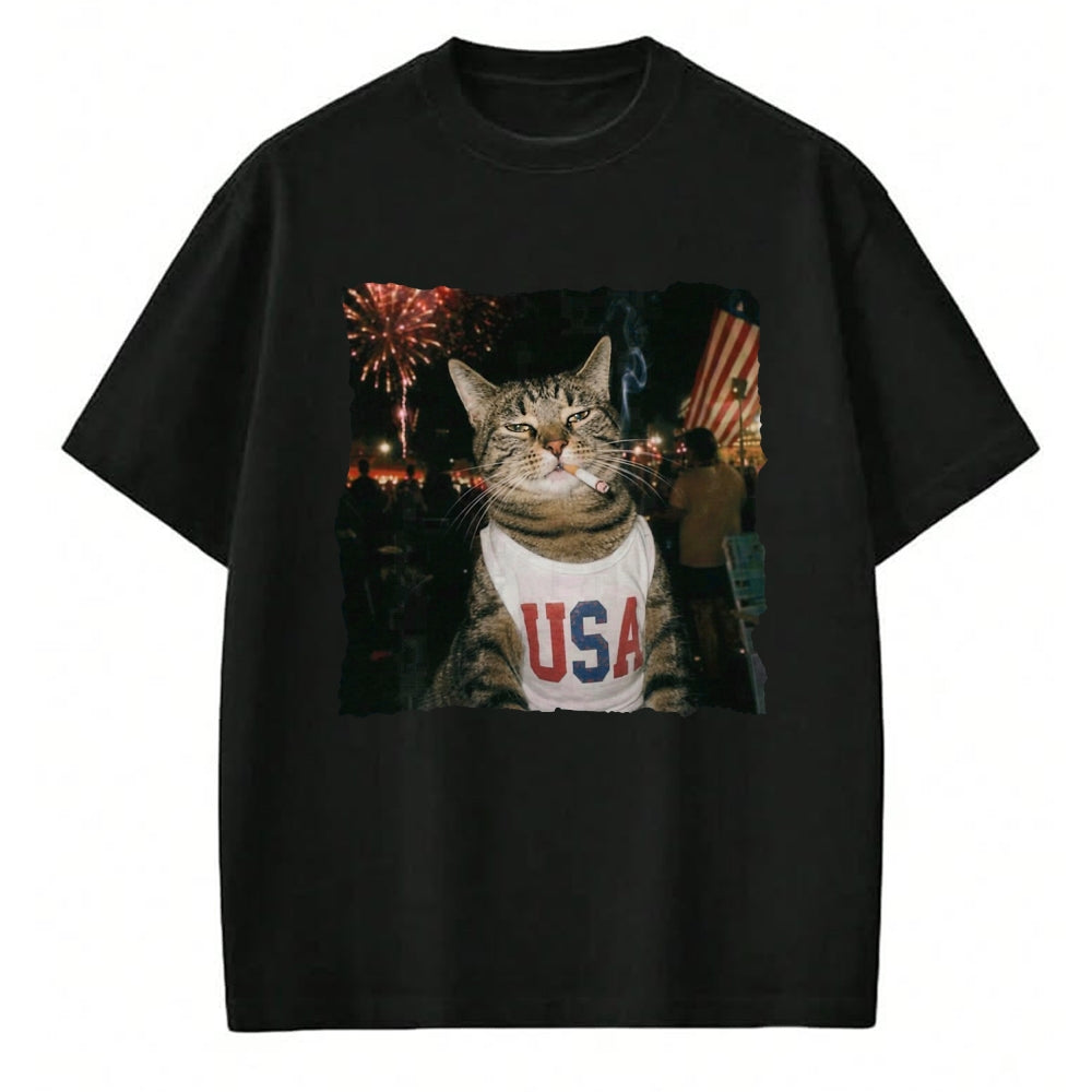 Cat Love Shirt, Funny Cat Lover Gift UnisexT-Shirt/Hoodie/Sweatshirt HLT00 - July 4th Patriotic Cat Smoking Cigarette 250 Years Cat Lover T-Shirt