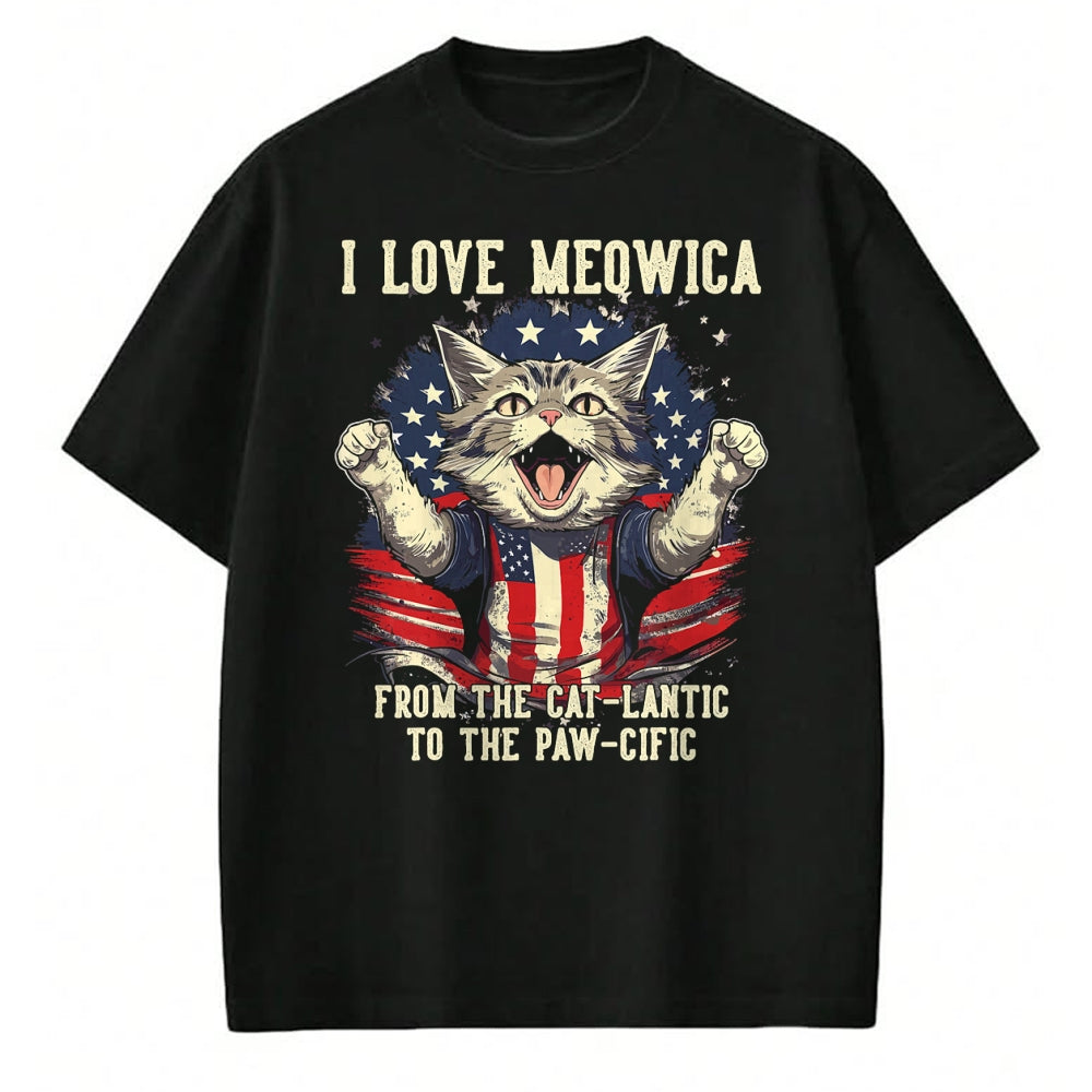Cat Love Shirt, Funny Cat Lover Gift UnisexT-Shirt/Hoodie/Sweatshirt HLT00 - 4th July Cat Lover, I Love Meowica Patriotic Funny Happy Cat T-Shirt