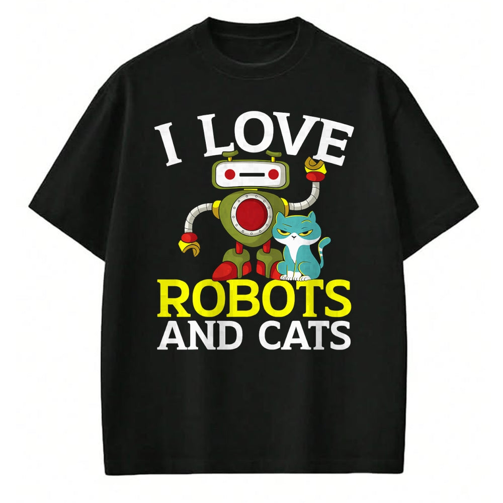 Cat Love Shirt, Funny Cat Lover Gift UnisexT-Shirt/Hoodie/Sweatshirt HLT00 - I Love Robots and Cats Lover Robotics Engineer Engineering T-Shirt