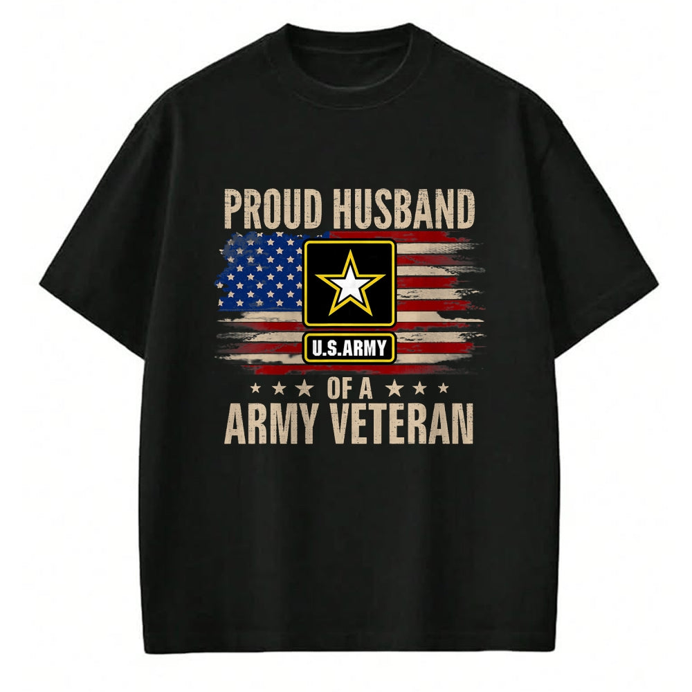 Best Husband Shirt, Wife and Husband Unisex T-Shirt/Hoodie/Sweatshirt HLT00 - Vintage Proud Husband Of A Army Veteran With American Flag T-Shirt