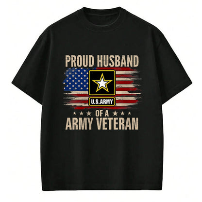 Best Husband Shirt, Wife and Husband Unisex T-Shirt/Hoodie/Sweatshirt HLT00 - Vintage Proud Husband Of A Army Veteran With American Flag T-Shirt