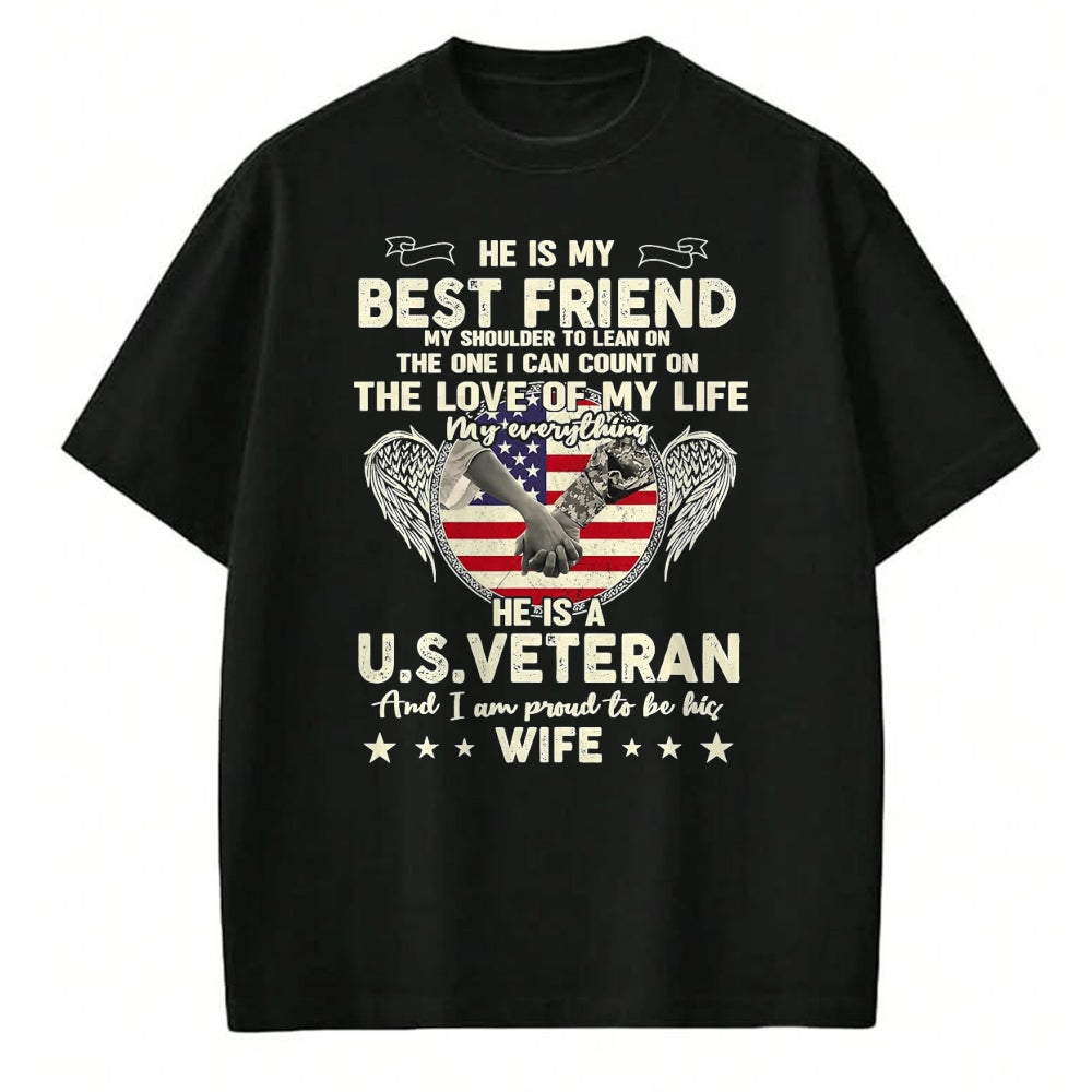 Best Husband Shirt, Wife and Husband Unisex T-Shirt/Hoodie/Sweatshirt HLT00 - Proud U.S. Veteran Wife Love & Support T-Shirt, Men, Black, 3X-Large