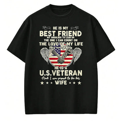 Best Husband Shirt, Wife and Husband Unisex T-Shirt/Hoodie/Sweatshirt HLT00 - Proud U.S. Veteran Wife Love & Support T-Shirt, Men, Black, 3X-Large