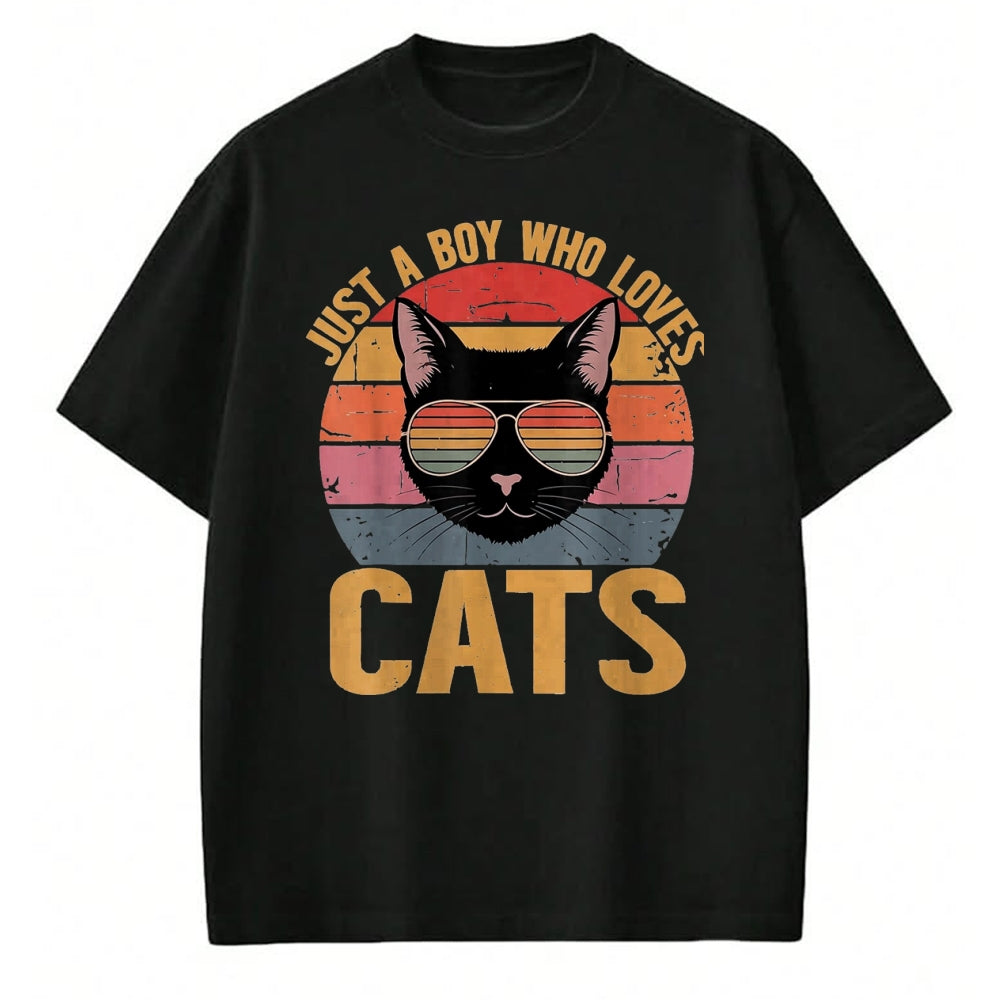 Cat Love Shirt, Funny Cat Lover Gift UnisexT-Shirt/Hoodie/Sweatshirt HLT00 - Just A Boy Who Loves Cats Retro Cat Lover Boys Kids T-Shirt, Youth, Black, Small