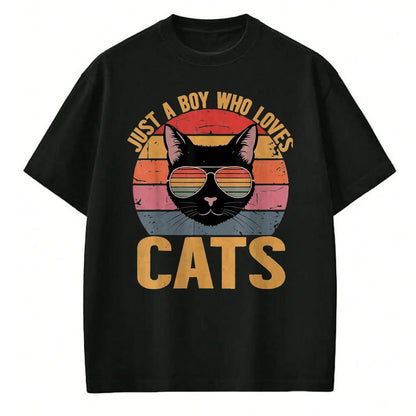 Cat Love Shirt, Funny Cat Lover Gift UnisexT-Shirt/Hoodie/Sweatshirt HLT00 - Just A Boy Who Loves Cats Retro Cat Lover Boys Kids T-Shirt, Youth, Black, Small