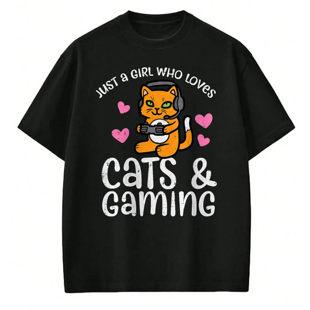 Cat Love Shirt, Funny Cat Lover Gift UnisexT-Shirt/Hoodie/Sweatshirt HLT00 - Just Girl Who Loves Cats Gaming Cute Gamer Women Girls Kids T-Shirt