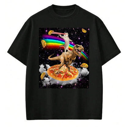 Cat Love Shirt, Funny Cat Lover Gift UnisexT-Shirt/Hoodie/Sweatshirt HLT00 - Galaxy Laser Cat on Dinosaur on Pizza with Tacos & Rainbow T-Shirt