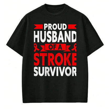 Best Husband Shirt, Wife and Husband Unisex T-Shirt/Hoodie/Sweatshirt HLT00 - Proud Husband of A Stroke Survivor Red Ribbon Support T-Shirt, Men, Heather Blue, 4X-Large