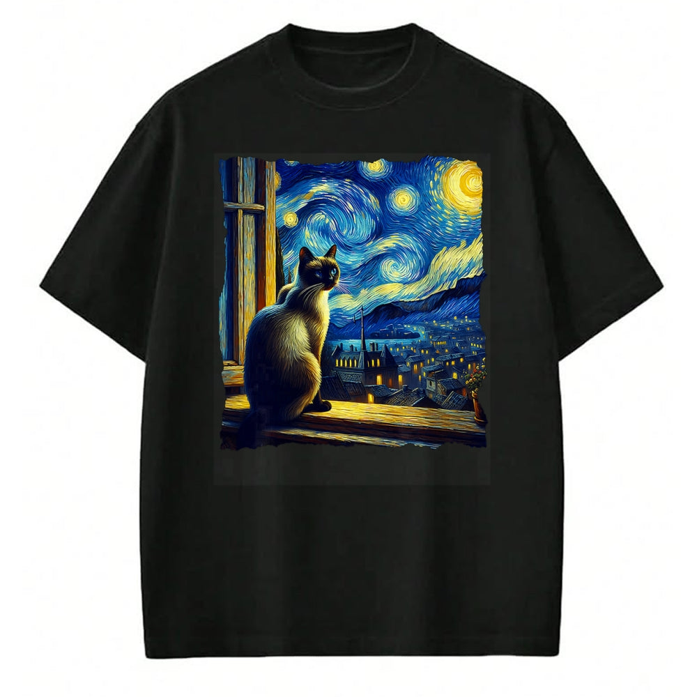Cat Love Shirt, Funny Cat Lover Gift UnisexT-Shirt/Hoodie/Sweatshirt HLT00 - Cat Siamese Cat Starry Night Siamese T-Shirt