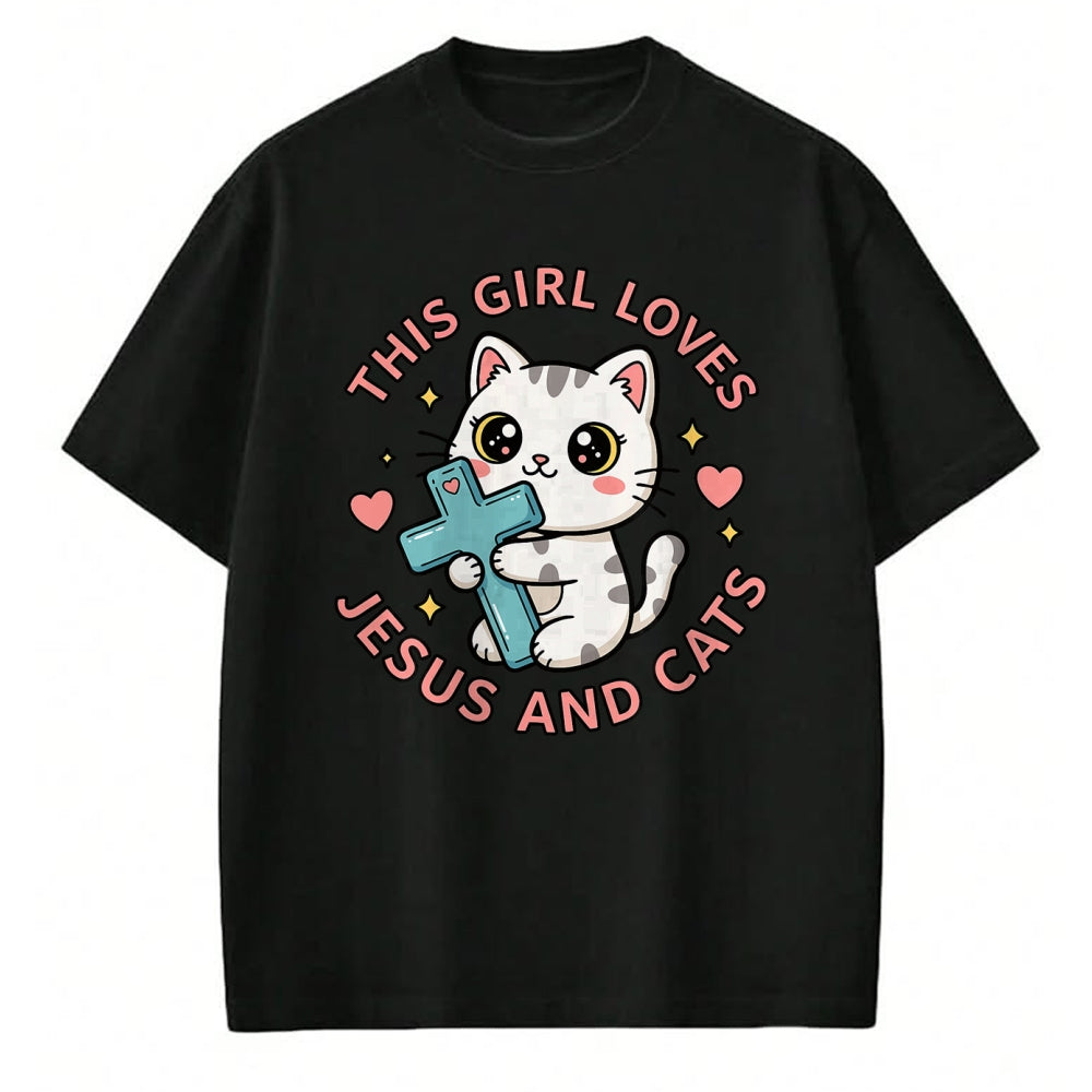 Cat Love Shirt, Funny Cat Lover Gift UnisexT-Shirt/Hoodie/Sweatshirt HLT00 - Christian This Girl Loves Jesus and Cats Cat Hugging Cross T-Shirt