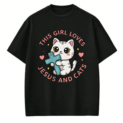 Cat Love Shirt, Funny Cat Lover Gift UnisexT-Shirt/Hoodie/Sweatshirt HLT00 - Christian This Girl Loves Jesus and Cats Cat Hugging Cross T-Shirt