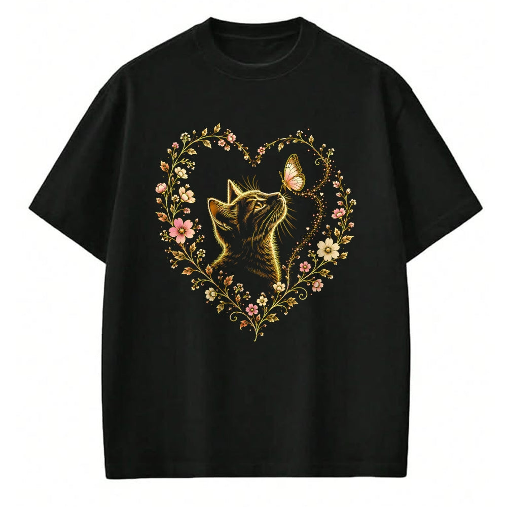 Cat Love Shirt, Funny Cat Lover Gift UnisexT-Shirt/Hoodie/Sweatshirt HLT00 - Butterfly Cat Floral Heart Cute Magical Art Aesthetic Design T-Shirt