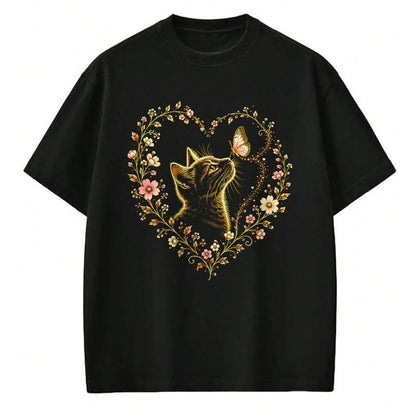 Cat Love Shirt, Funny Cat Lover Gift UnisexT-Shirt/Hoodie/Sweatshirt HLT00 - Butterfly Cat Floral Heart Cute Magical Art Aesthetic Design T-Shirt