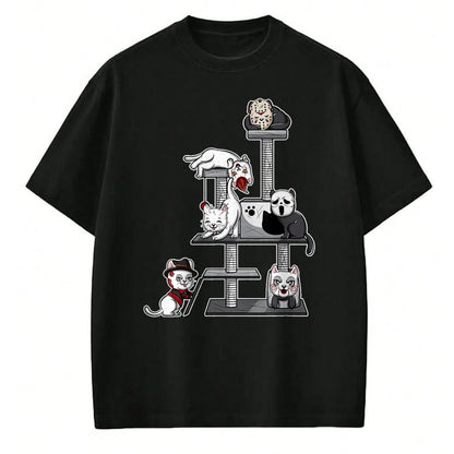 Cat Love Shirt, Funny Cat Lover Gift UnisexT-Shirt/Hoodie/Sweatshirt HLT00 - Funny Horror Movie Cats Playing On Cat Tree T-Shirt, Men, Black, XX-Large