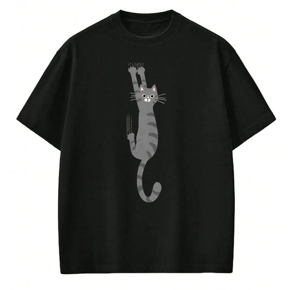 Cat Love Shirt, Funny Cat Lover Gift UnisexT-Shirt/Hoodie/Sweatshirt HLT00 - Grey Tabby Cat Hanging On Funny Gray Striped Cat Holding On T-Shirt