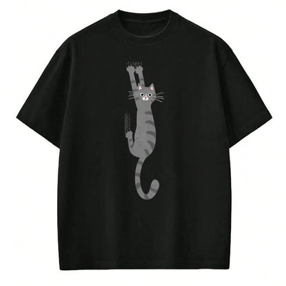 Cat Love Shirt, Funny Cat Lover Gift UnisexT-Shirt/Hoodie/Sweatshirt HLT00 - Grey Tabby Cat Hanging On Funny Gray Striped Cat Holding On T-Shirt