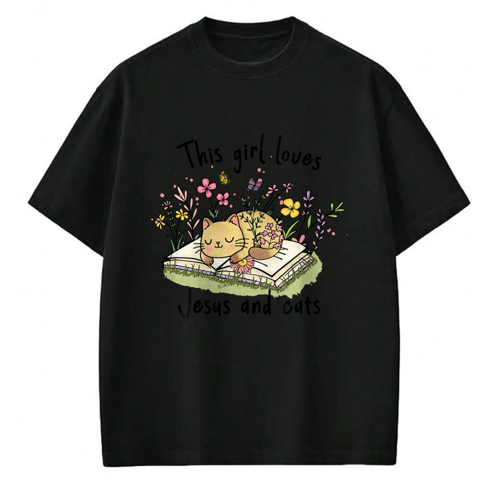 Cat Love Shirt, Funny Cat Lover Gift UnisexT-Shirt/Hoodie/Sweatshirt HLT00 - This Girl Loves Jesus and Cats Cute Christian T-Shirt