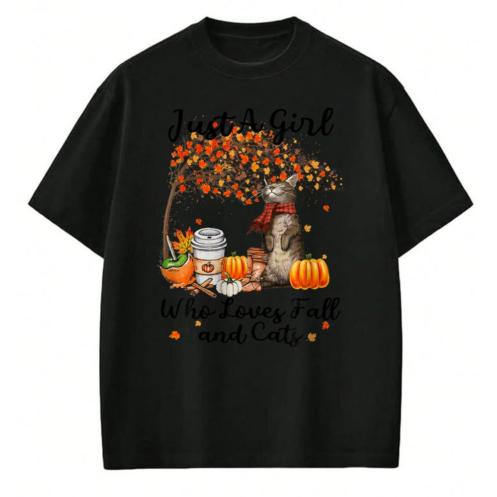 Cat Love Shirt, Funny Cat Lover Gift UnisexT-Shirt/Hoodie/Sweatshirt HLT00 - Tu Just A Girl Who Loves Fall And Cat Costume Thanksgiving T-Shirt