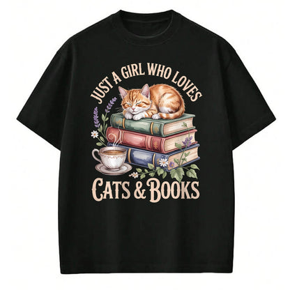 Cat Love Shirt, Funny Cat Lover Gift UnisexT-Shirt/Hoodie/Sweatshirt HLT00 - Just A Girl Who Loves Cats and Books Reading Librarian T-Shirt (1)