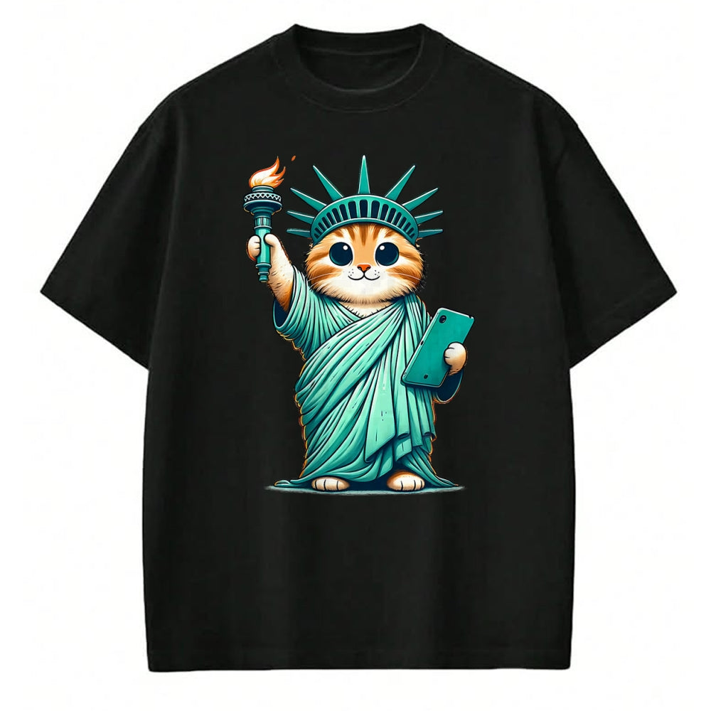 Cat Love Shirt, Funny Cat Lover Gift UnisexT-Shirt/Hoodie/Sweatshirt HLT00 - Cute Kawaii Cat Statue of Liberty I Love New York NYC T-Shirt (1)