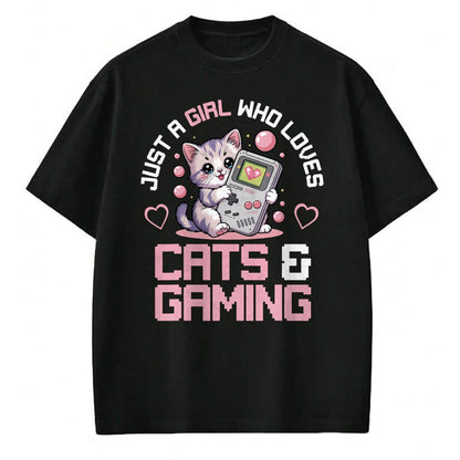 Cat Love Shirt, Funny Cat Lover Gift UnisexT-Shirt/Hoodie/Sweatshirt HLT00 - Just A Girl Who Loves Cats and Gaming Cute Gamer Cat T-Shirt