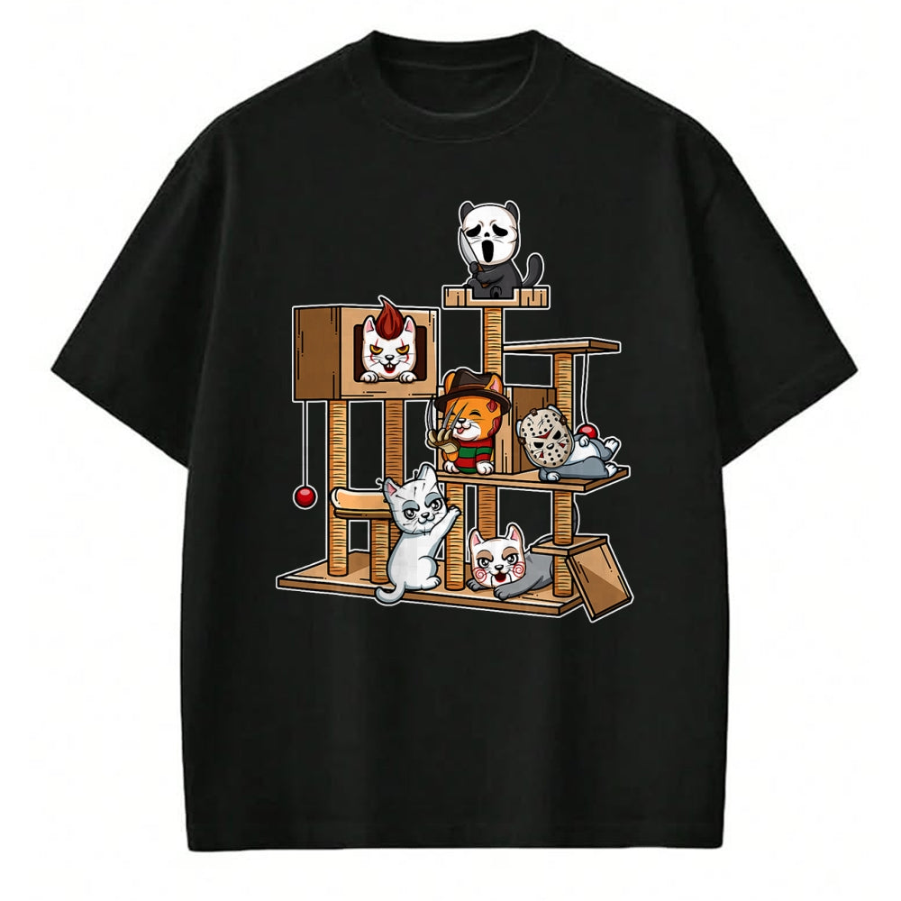 Cat Love Shirt, Funny Cat Lover Gift UnisexT-Shirt/Hoodie/Sweatshirt HLT00 - Funny Horror Movie Kitten Playing On Cat Tree T-Shirt