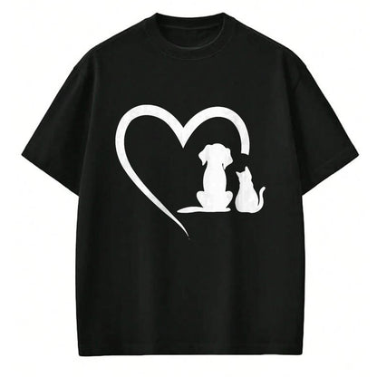 Cat Love Shirt, Funny Cat Lover Gift UnisexT-Shirt/Hoodie/Sweatshirt HLT00 - Dog Puppy and Baby Cat Heart - Animal Dog & Cat Heart T-Shirt, Men, Black, 3X-Large