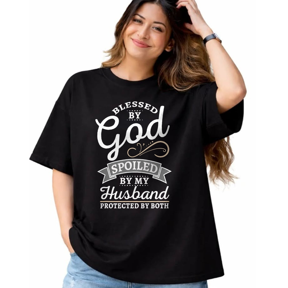 Best Husband Shirt, Wife and Husband Unisex T-Shirt/Hoodie/Sweatshirt HLT00 - Blessed by God and Spoiled by My Husband T Shirt T-Shirt