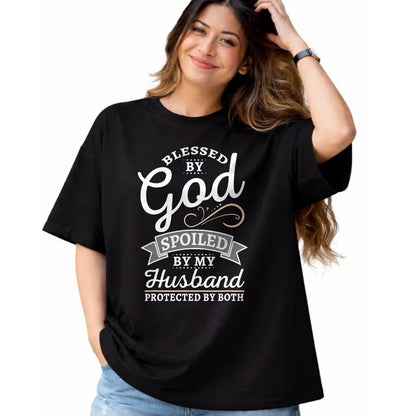 Best Husband Shirt, Wife and Husband Unisex T-Shirt/Hoodie/Sweatshirt HLT00 - Blessed by God and Spoiled by My Husband T Shirt T-Shirt