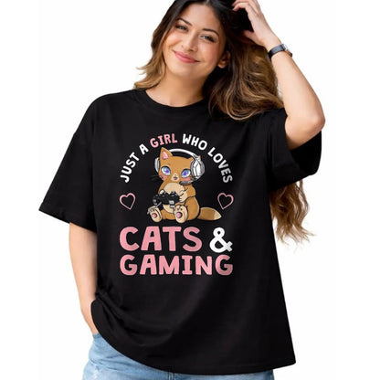 Cat Love Shirt, Funny Cat Lover Gift UnisexT-Shirt/Hoodie/Sweatshirt HLT00 - Just A Girl Who Loves Cats and Gaming Cute Gamer Cat T-Shirt, Men, Black, X-Large