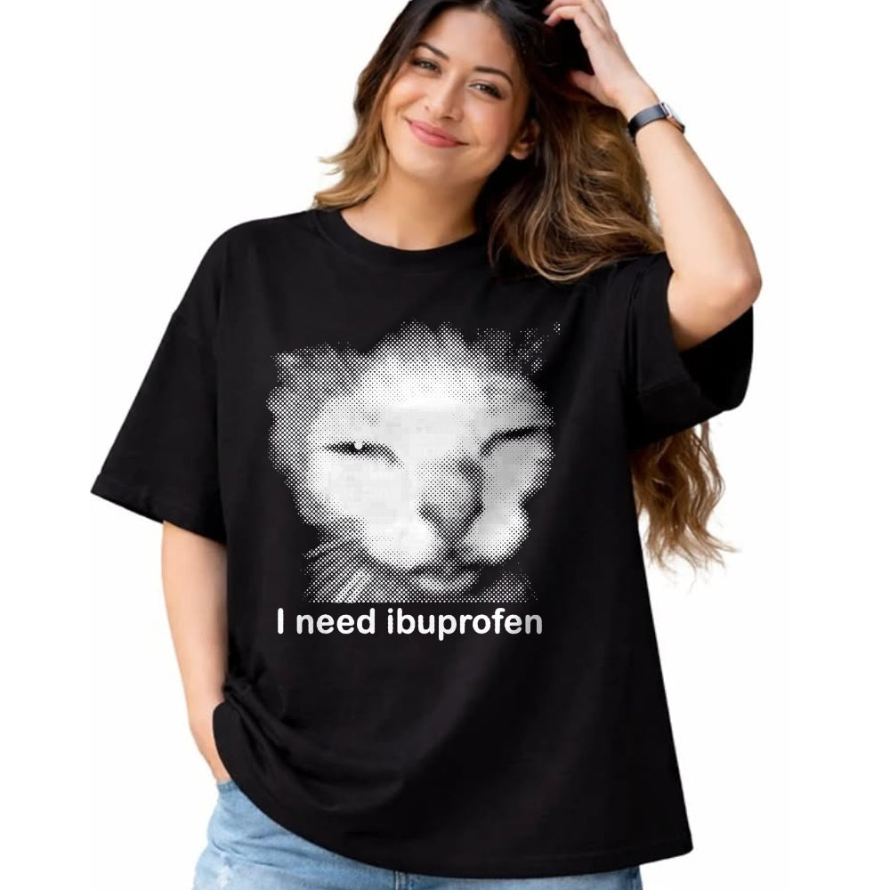 Cat Love Shirt, Funny Cat Lover Gift UnisexT-Shirt/Hoodie/Sweatshirt HLT00 - I Need Ibuprofen Funny Vintage Graphic Cat Meme T-Shirt