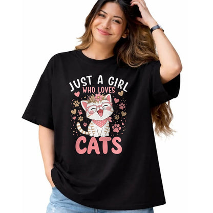 Cat Love Shirt, Funny Cat Lover Gift UnisexT-Shirt/Hoodie/Sweatshirt HLT00 - Just A Girl Who Loves Cats Cute Floral Animals Lover T-Shirt (1)