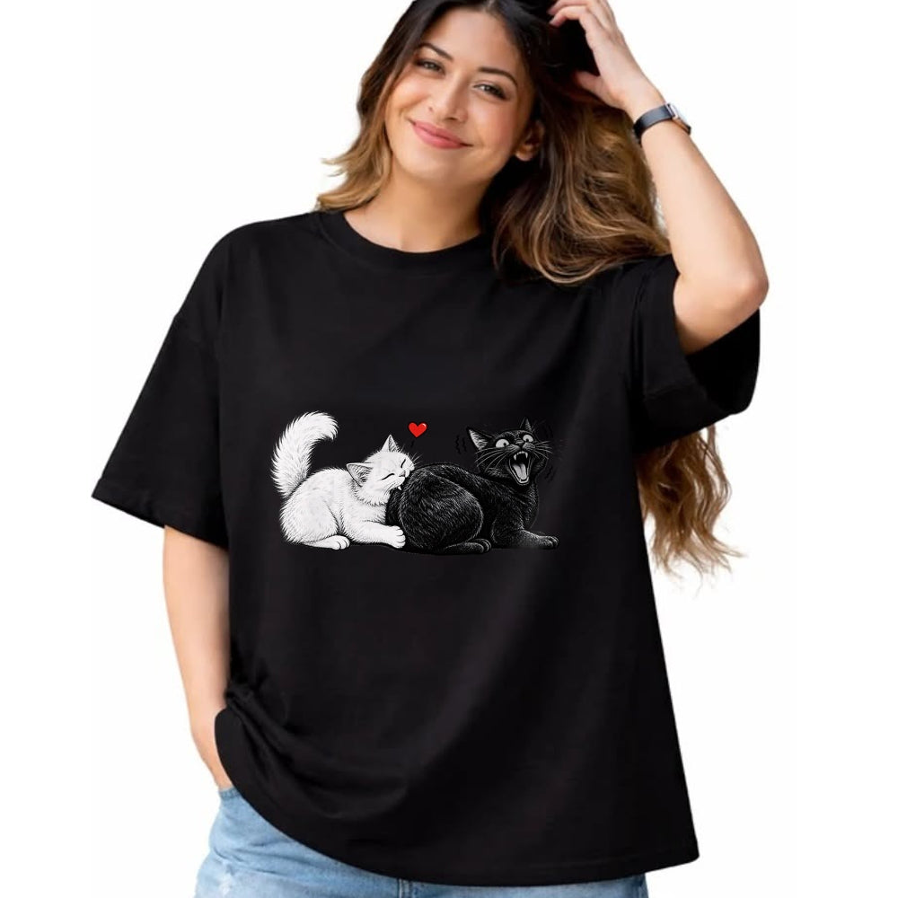 Cat Love Shirt, Funny Cat Lover Gift UnisexT-Shirt/Hoodie/Sweatshirt HLT00 - Funny Cat Couple Black White Cats Love Cat Biting Cat Butt T-Shirt