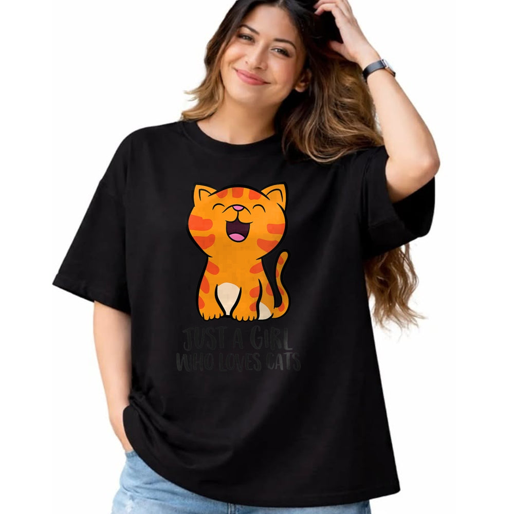 Cat Love Shirt, Funny Cat Lover Gift UnisexT-Shirt/Hoodie/Sweatshirt HLT00 - Womens Just a Girl Who Loves Cats Kitten V-Neck T-Shirt (1)