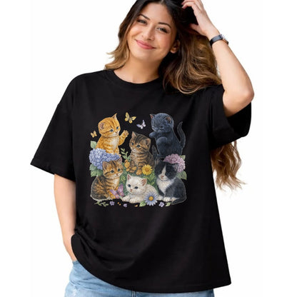 Cat Love Shirt, Funny Cat Lover Gift UnisexT-Shirt/Hoodie/Sweatshirt HLT00 - Cat Flower Floral Cute Kitten Vintage Flowers Art Cat Lover T-Shirt
