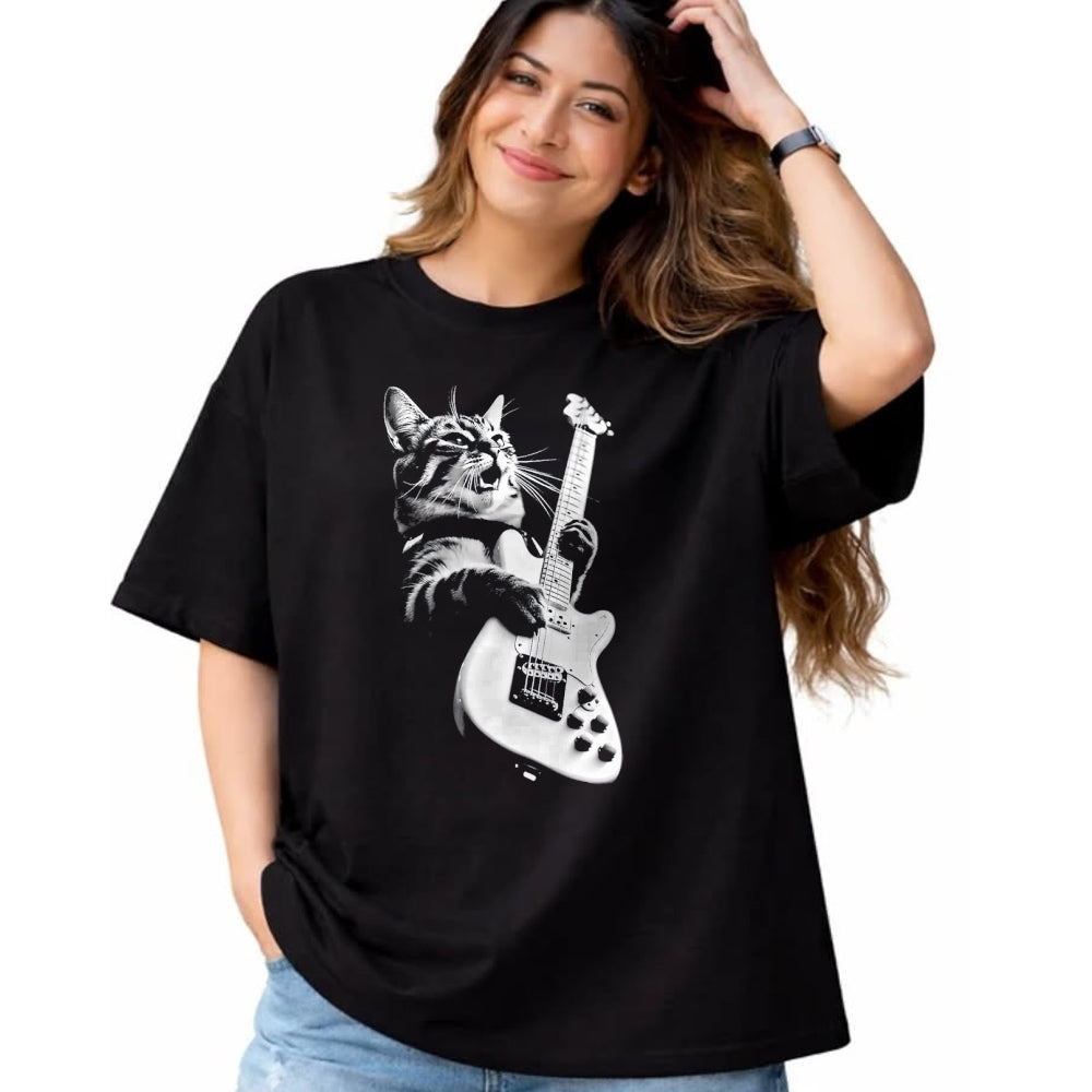 Cat Love Shirt, Funny Cat Lover Gift UnisexT-Shirt/Hoodie/Sweatshirt HLT00 - Rock Cat Playing Guitar - Funny Guitar Cat T-Shirt, Men, Heather Blue, Large