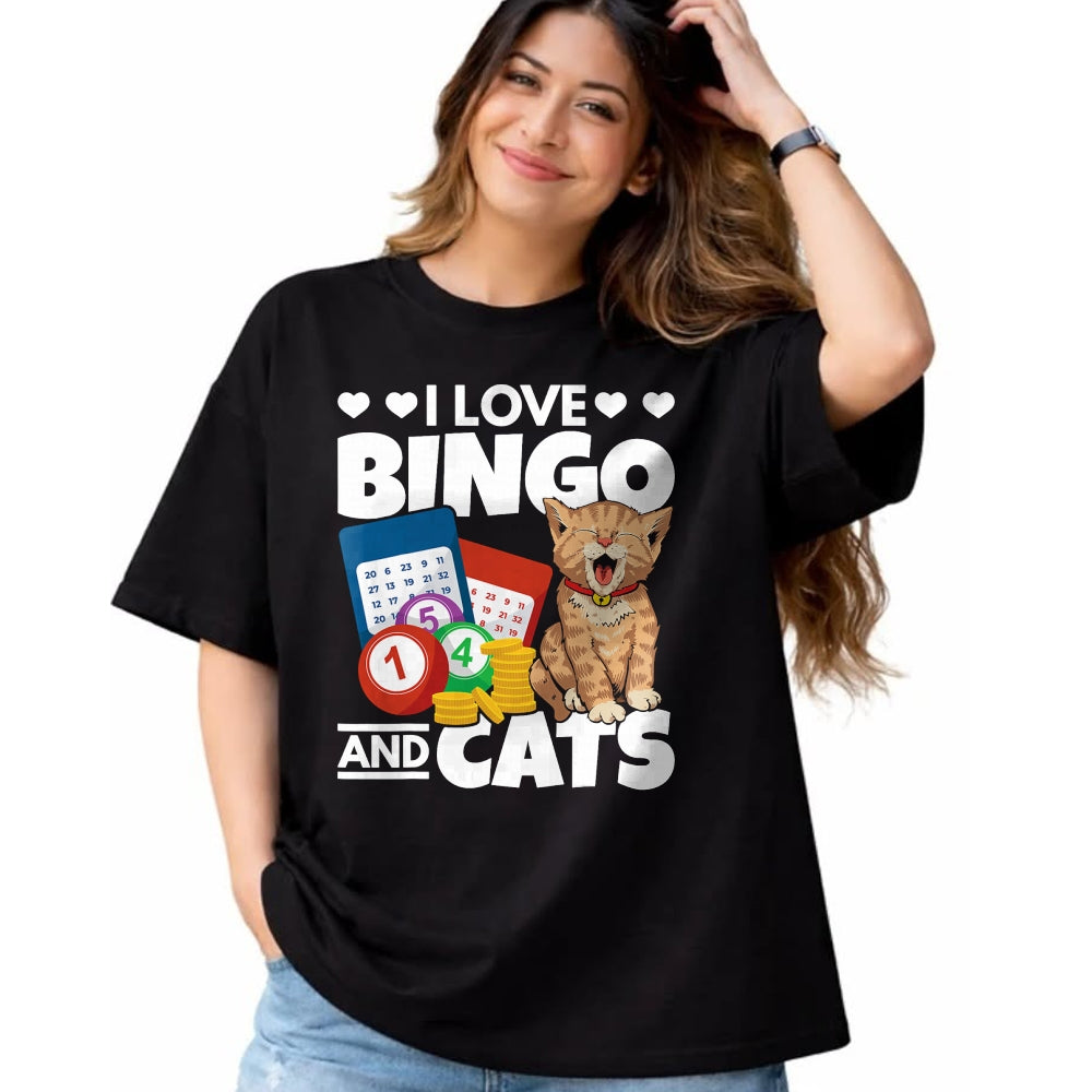 Cat Love Shirt, Funny Cat Lover Gift UnisexT-Shirt/Hoodie/Sweatshirt HLT00 - Cat Lover I Love Bingo and Cats Gambling Bingo Player Bingo T-Shirt